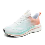 A high quality men's basketball style sneaker with cushioning, mesh upper, thick soft sole, and "16X" detail in white with light blue and orange accents. Available for OEM/ODM customization.