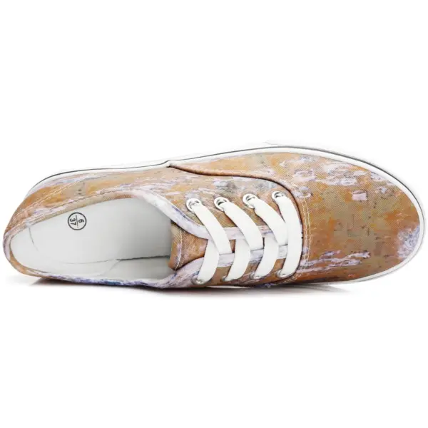 Top view of colorful, lightweight canvas paint shoes with white sole and laces—available for OEM/ODM; unisex walking style, suitable for women and men.
