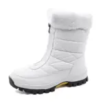 The 2025 Spring Wenzhou Factory Women’s Casual Waterproof Fur-Lined Winter Snow Boot features a front zipper, quilted stitching, and thick black rubber sole—available for OEM or ODM customization.