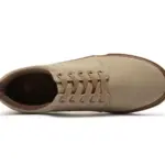 A top view of the XRH Factory New Customized Logo Men Canvas Sneakers, featuring tan canvas, brown laces, and a brown sole on a white background—perfect for OEM/ODM footwear customization.