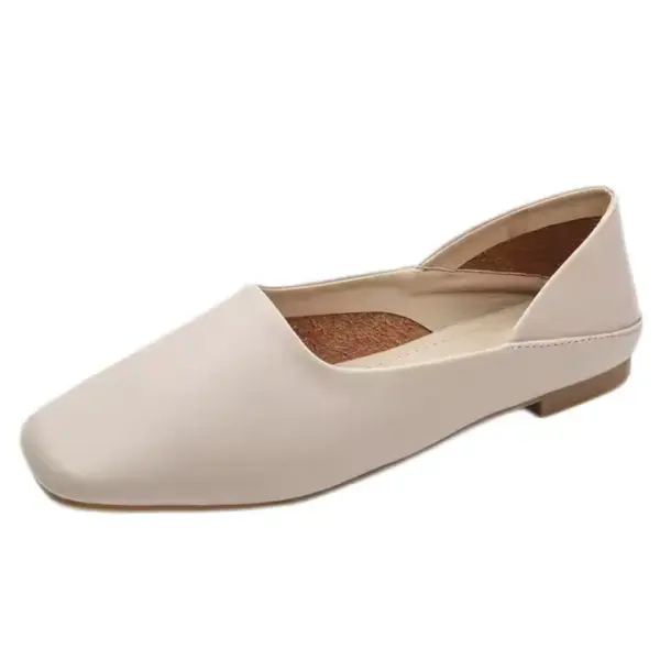 The Slingbacks Square Flat Shoes for Women feature a single beige design with a closed square toe, open sides, and a low brown heel, displayed on a plain white background—ideal for OEM ODM customization.