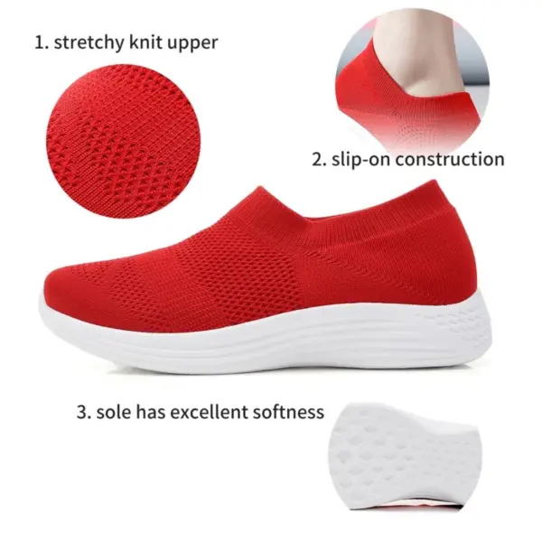 High Quality Brand New Loafers: casual knitted mesh women’s tennis shoes with a stretchy upper, soft sole, and flexible comfort—made with PVC, EVA, and cotton fabric. Solid walking shoes available for OEM and ODM customization.