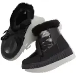 A pair of Fashion Leather Ladies Winter Snow Hiking Boots, waterproof outdoor walking style for women, with faux fur lining and thick rubber soles, lace-up fronts, displayed on a white background.
