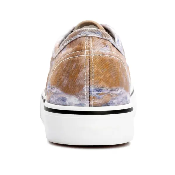 Rear view of Lightweight Female Beautiful Paint Shoes, a colorful canvas sneaker for women and men, featuring a marbled pattern, white rubber sole, and versatile OEM ODM design for stylish walking.