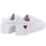 Xrh Wholesale Spring PU Valentine's Day Gift Love Custom Low Top White Walking Shoes for Women, featuring a red heart design near the heel, ideal for OEM/ODM customization.