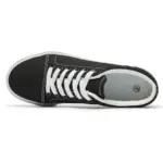 XRH Wholesale Custom Logo Canvas Sneaker—Classic men's fashion canvas shoe in black with white rubber sole and laces, shown from above on a plain white background. Available for OEM/ODM customization.
