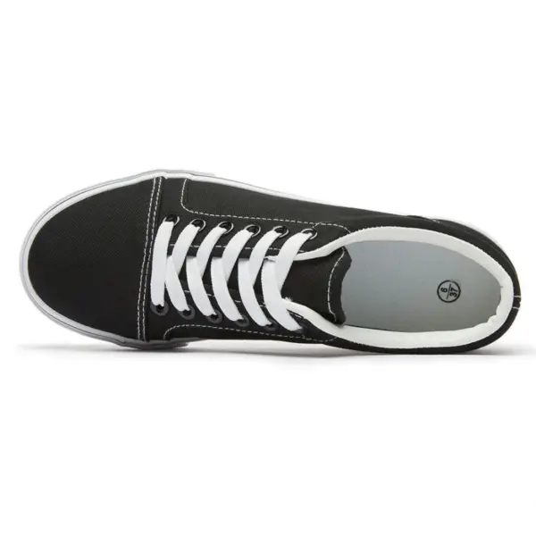 XRH Wholesale Custom Logo Canvas Sneaker—Classic men's fashion canvas shoe in black with white rubber sole and laces, shown from above on a plain white background. Available for OEM/ODM customization.