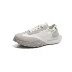 The New Mesh Breathable Sports Sneakers Summer PU Women's Rubber Lace up Shoes in white and beige feature mesh and suede panels with a textured sole, shown from a front side angle on a white background.