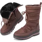 High Quality Winter Platform Mid Calf Boots for women with chunky heels, round toes, and leather finish—shown from various angles. Ideal for OEM/ODM customization.