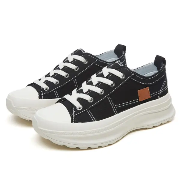 Fashion chunky platform canvas sneakers with white soles and custom logo options are available for wholesale OEM/ODM customization for women and men.