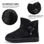 Wholesale customized OEM ODM plush thick waterproof faux fur winter ankle snow boots for women with textured surface, decorative heart and ring charm. Waterproof for comfort in any weather; customizable stylish designs available.