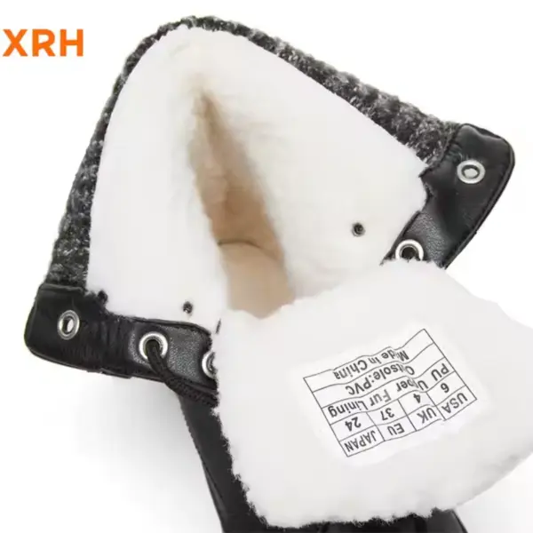 Wholesale anti-slip white winter snow boots for women, featuring a PU upper, lace-up design, and silver eyelets with faux fur lining—custom OEM/ODM designer shoes for 2025.
