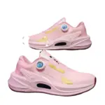 Two pink casual running fitness sneakers with a unique rotating button, showcased side by side on a white background—ideal for OEM ODM customization. High quality, lightweight men's sport shoes.