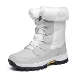 Customized anti-slip solid color winter laced snow boots with thick soles and cotton lining, featuring a black rubber sole—available for OEM/ODM women's footwear orders.