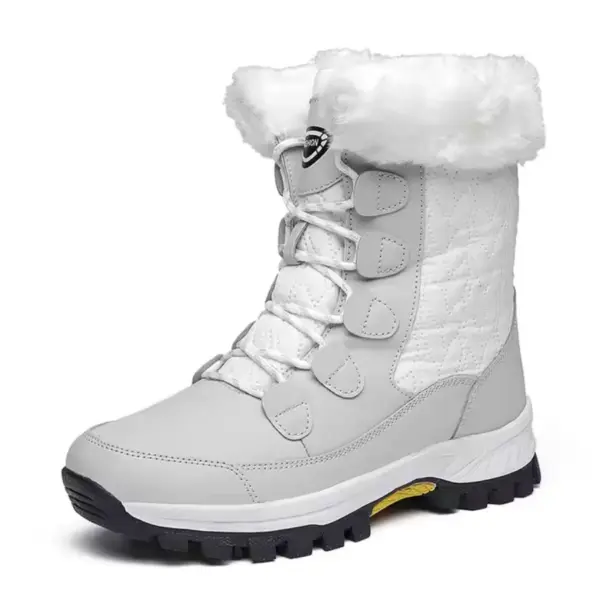 Customized anti-slip solid color winter laced snow boots with thick soles and cotton lining, featuring a black rubber sole—available for OEM/ODM women's footwear orders.