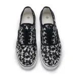 2025 Factory New Style Mixed Trendy Adult Canvas Shoes—rubber flat walking sneakers for women with black and white abstract floral patterns, viewed from above; perfect for OEM or ODM customization.