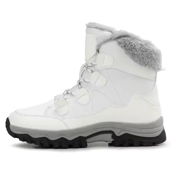Custom Factory Style Winter Mid Top PU Women Snow Boots feature a thick sole, plush lining, durable build, and are perfect for OEM ODM customization.