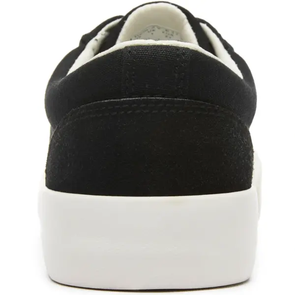 Rear view of a black Classic Denim Upper lace-up men's canvas shoe with a white sole, highlighting the heel detail and padded collar.