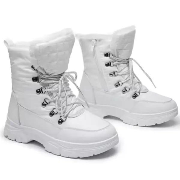 New Arrivals women's snow boots with PU upper, fur lining, waterproof zipper, anti-slip sole, adjustable lock lace-up design—warm winter boots available for OEM and ODM customization.