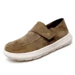 The New Retro Men Shoes are light, shock-absorbing flat leather loafers with a thick white sole and hook-and-loop strap, offered for OEM or ODM customization.