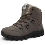 A pair of Customized Plush Laced Winter Snow Boots with anti-slippery waterproof rubber sole and PU cotton lining is shown against a white background—ideal for OEM ODM customization.