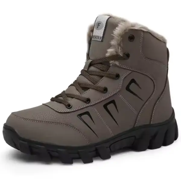 A pair of Customized Plush Laced Winter Snow Boots with anti-slippery waterproof rubber sole and PU cotton lining is shown against a white background—ideal for OEM ODM customization.