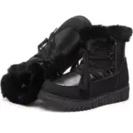 Fashion leather ladies' winter snow hiking boots with thick soles, faux fur lining, and lace-up fronts—waterproof and outdoor-ready. Shown against a white background; OEM or ODM customization available.