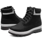 2025 new arrivals: winter snow white lace-up leather boots for women and men with custom height increasing design, displayed on a white background—ideal for OEM or ODM customization.