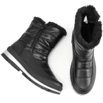 Wholesales Warm Snow OEM Custom Ankle Snow Leather Boots Furry Boots for Women, featuring thick soles, side zippers, and faux fur lining—shown from the side and top on a white background. OEM/ODM orders available.