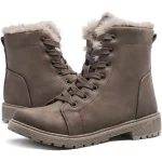 Snow Casual Ankle Boots for Men and Women, 2025 new style with brown leather, lace-up design, faux fur lining, rugged rubber soles; OEM/ODM customization available.