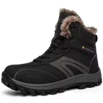 Factory Warm Men's Snow Boots feature a wear-resistant rubber sole, anti-slip design, breathable material, faux fur lining, high ankle support, and lace-up front—ideal for OEM and ODM customization.