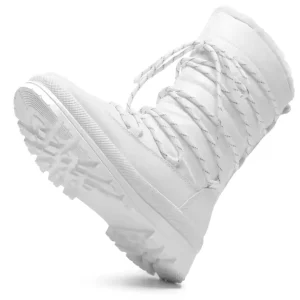 A single chestnut fashion fur collar winter snow boot for women with thick non-slip sole and lace-up design is shown against a white background—ideal for wholesale OEM ODM manufacturing needs.