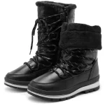 Wholesale fashion chestnut snow boots for women with fur collar, thick non-slip soles, and lace-up design. Warm winter boots available for OEM/ODM customization.