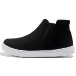 A pair of high-quality microfiber suede ankle snow boots for women, featuring a non-slip flat sole and slip-on design—ideal for OEM ODM customization. Displayed on a white background.