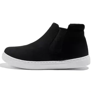 A pair of high-quality microfiber suede ankle snow boots for women, featuring a non-slip flat sole and slip-on design—ideal for OEM ODM customization. Displayed on a white background.