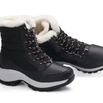 New Arrivals waterproof lace-up PU upper women's snow boots with fur lining and thick soles, shown on a white background—ideal for OEM & ODM customization.