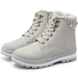High-quality wholesale customized winter leather lace-up boots for women and men, featuring padded cuffs, metal eyelets, and thick rugged soles—ideal for OEM/ODM.