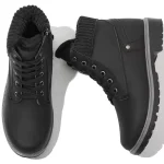 A pair of 2025 Light Weight Warm Ankle Boots for men and women, featuring textured soles and padded ribbed collars, shown from top and side view—perfect for winter, mountain snow use, or wholesale OEM/ODM customization.