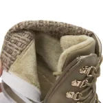 A close-up of the 2025 Lightweight Hiking Boots shows its side unzipped, exposing a thick knit cuff and soft beige faux fur lining—perfect for ladies' fashion winter snow style with platform heels and custom logo options.
