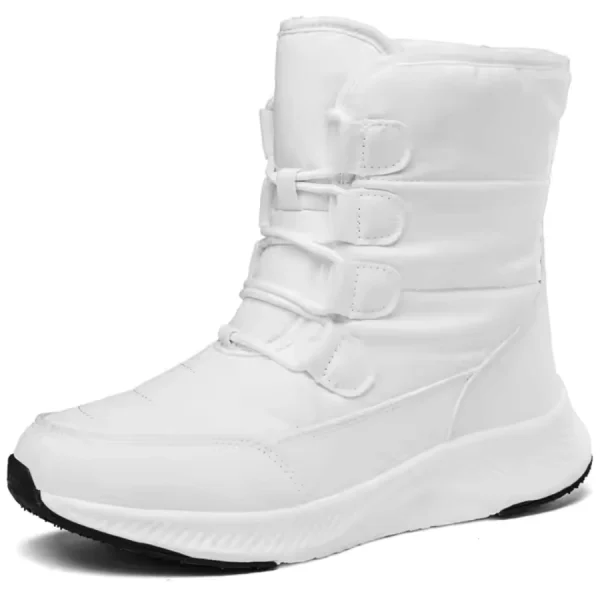 Wholesale wear-resistant outdoor cotton snow boots for women, featuring PU high top, round toe, thick rubber sole, padded upper & black accents—ideal for OEM/ODM customization. Shown against a plain background.